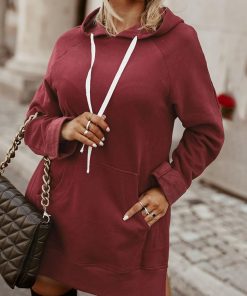 The Warmy Oversized Hoodie Long Dress Red Maroon