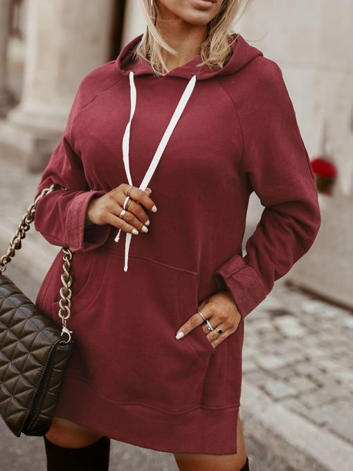 The Warmy Oversized Hoodie Long Dress Red Maroon