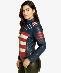 America USA Flag Independence Women's Biker Leather Jacket
