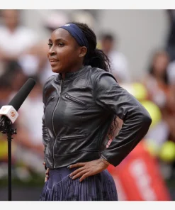 Black leather coco gauff jacket