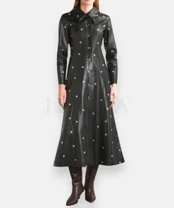 Black studded leather coat