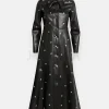 Black studded leather long coat