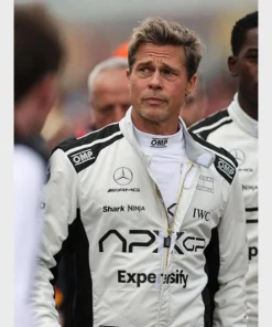 Brad pitt f1 white and black racer jacket