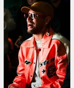 Brazilian Footballer Neymar Hellstar 50th Avirex Leather Bomber Jacket Pink and White