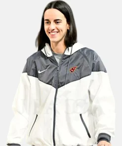Caitlin Clark Indiana Fever white jacket white and grey