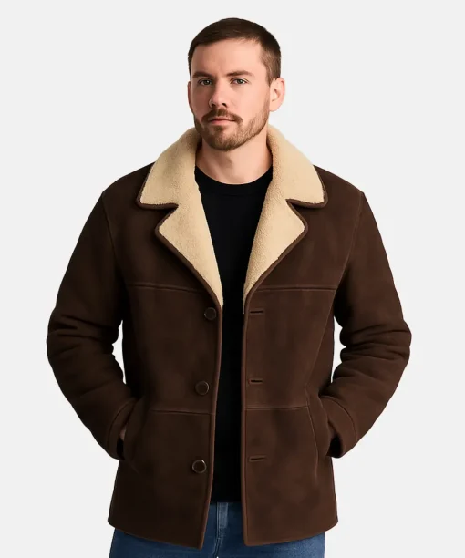 Carl Morck Dept Q 2025 Matthew Goode Shearling Brown Suede Leather Coat