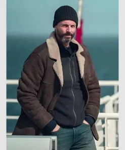 Carl morck dept q 2025 matthew goode shearling brown suede leather coat