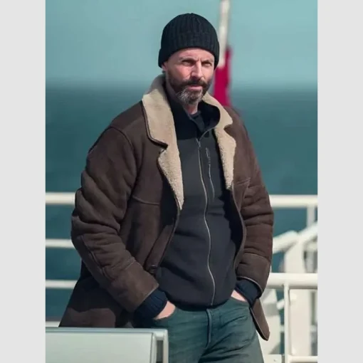 Carl morck dept q 2025 matthew goode shearling brown suede leather coat