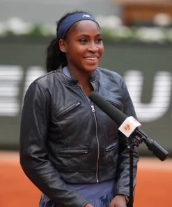 Coco gauff black leather jacket