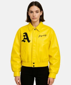 DONCARE AFGK Ferrari Yellow Leather Jacket Women