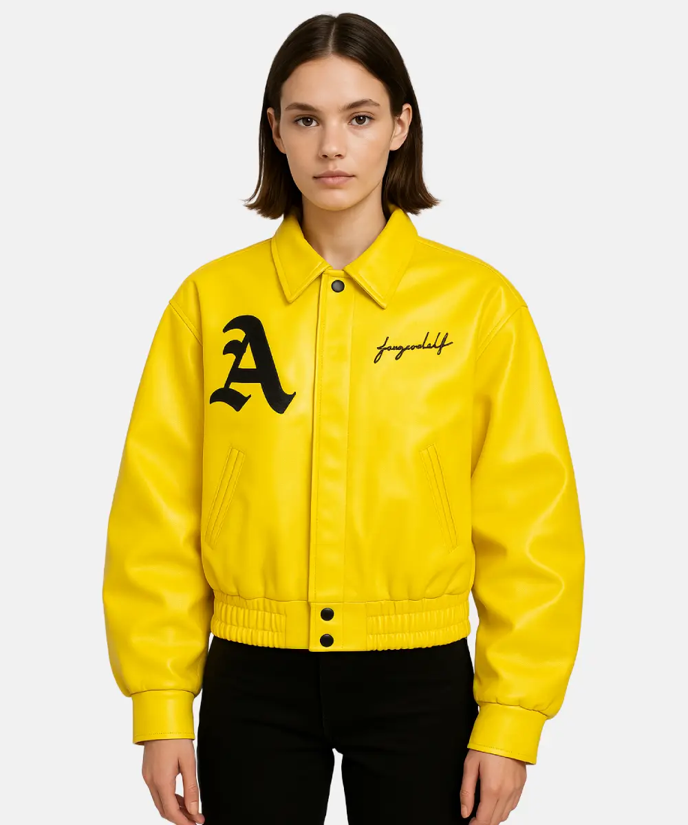 DONCARE AFGK Ferrari Yellow Leather Jacket Women