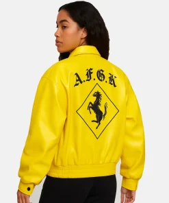 DONCARE AFGK Women Ferrari Yellow Leather Jacket