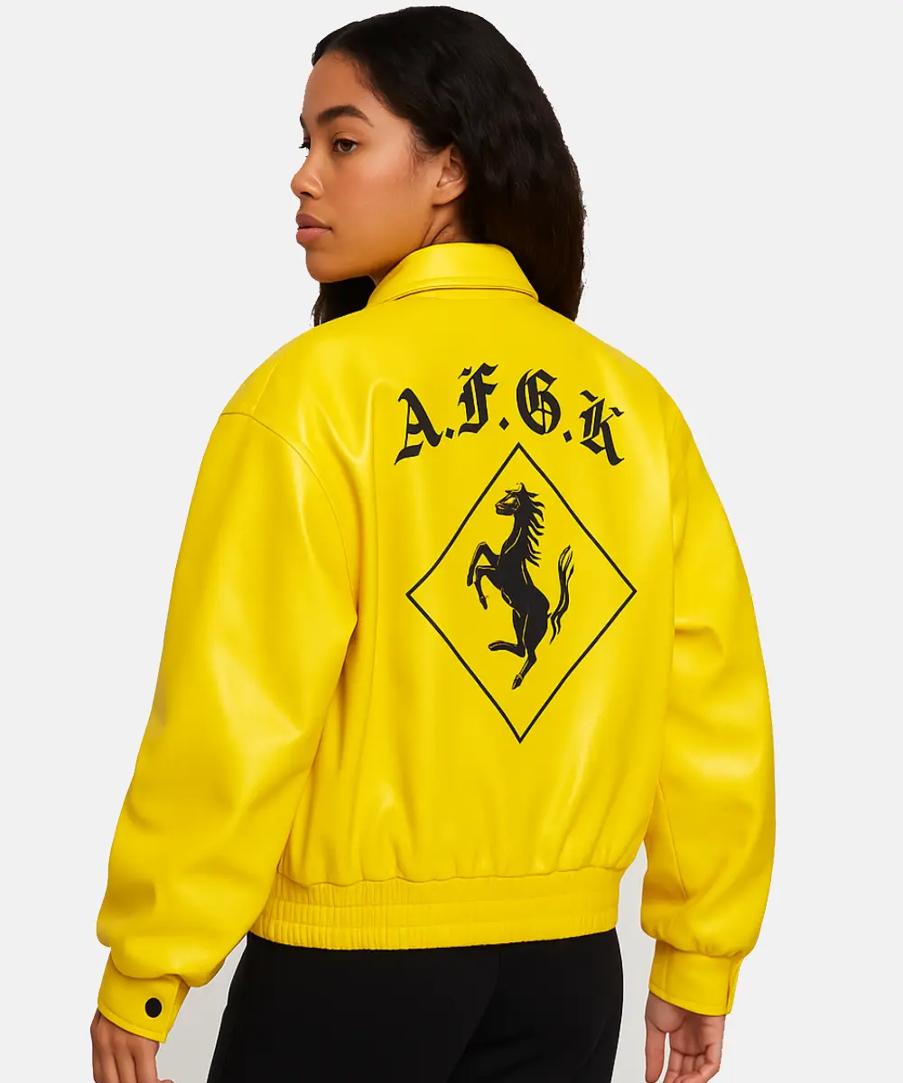 DONCARE AFGK Women Ferrari Yellow Leather Jacket
