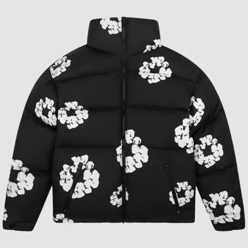 Denim tears cotton wreath puffer jacket black