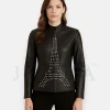 Eiffel Tower Studded Black Leather Jacket