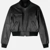 Leah Byrne Dept Q Crop Bomber Leather Jacket Black
