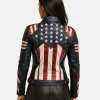 Limited Edition (United States of America) USA Flag Independence Women's Biker Leather Jacket - Independence Day Sale