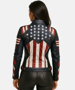 Limited Edition (United States of America) USA Flag Independence Women's Biker Leather Jacket - Independence Day Sale