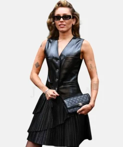 Miley Cyrus Black Leather Vest