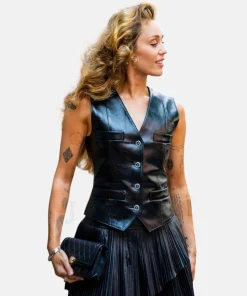 Miley Cyrus Leather Vest Black