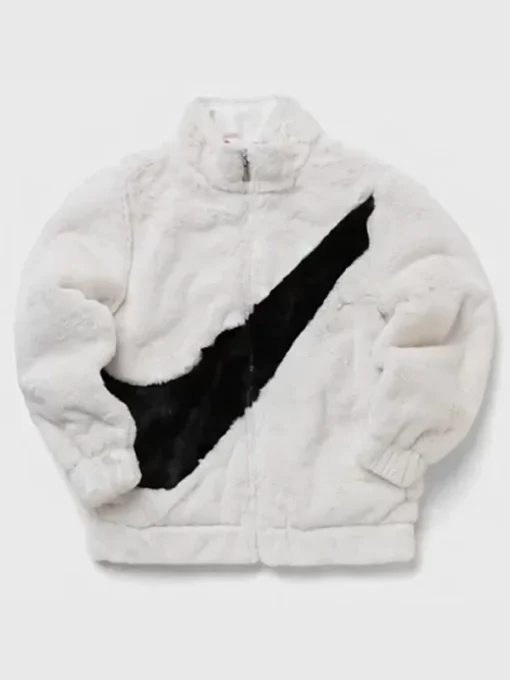 Nike big swoosh faux fur jacket
