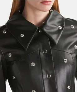 Shop women studded leather long coat black