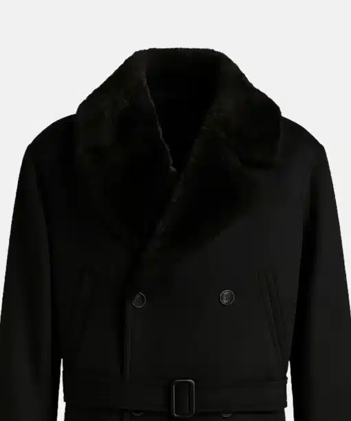Superman 2025 Nicholas Hoult Lex Luthor Black Shearling Coat