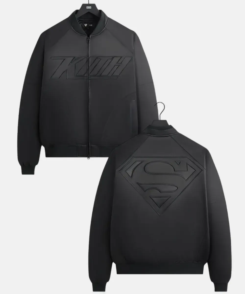 Unisex Superman x Kith Black Satin Bomber Jacket