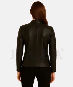 Women's Eiffel Tower Studded Black Leather Jacket