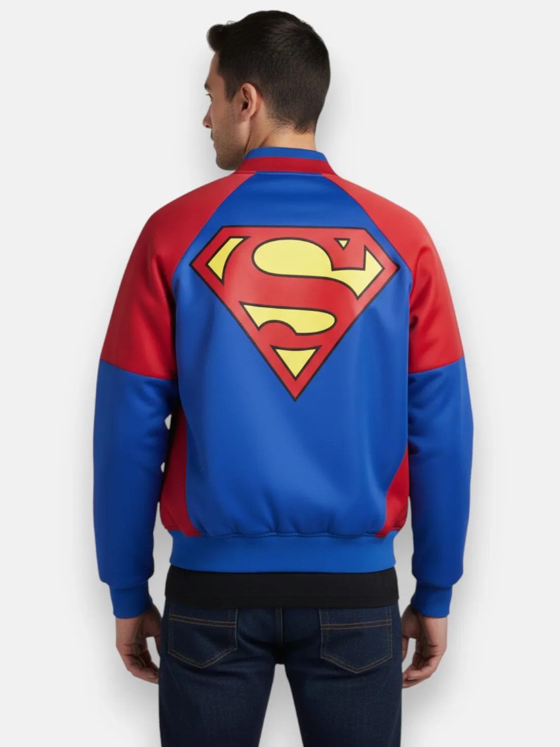 men Superman x Kith Satin Bomber Jacket back close up