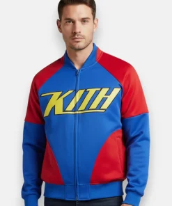 men Superman x Kith Satin Bomber Jacket front close up