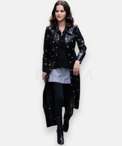 studded tich snap button leather coat