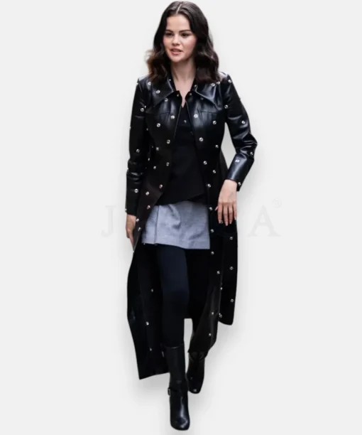 studded tich snap button leather coat