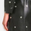 women studded leather coat black