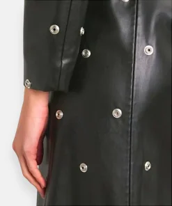 women studded leather coat black