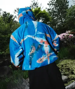 Fish printed metra koi jacket blue