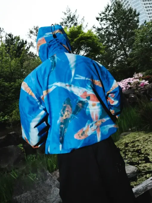 Fish printed metra koi jacket blue