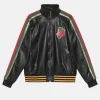 Men & Women Gucci Black Leather Track Jacket With Strawberry Patch