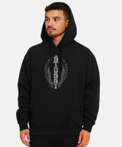 Mens Stussy Wes Wings black Hoodie