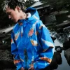 Metra koi fish printed blue jacket
