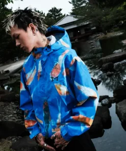 Metra koi fish printed blue jacket