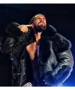 Monday night seth rollins raw black leather shearling jacket