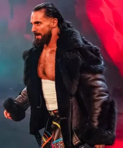 Seth rollins black faux fur jacket