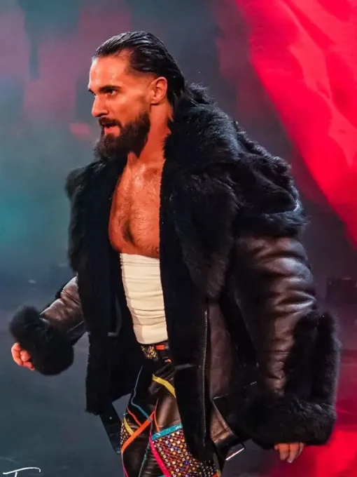 Seth rollins black faux fur jacket