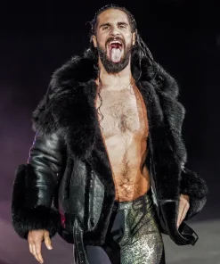 Seth rollins black shearling leather jacket
