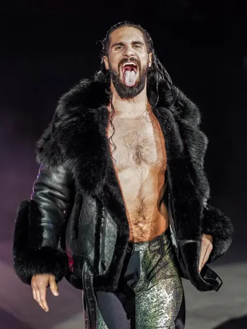 Seth rollins black shearling leather jacket