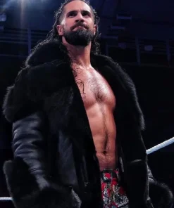 Seth rollins faux fur leather jacket black