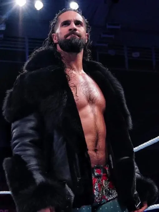 Seth rollins faux fur leather jacket black
