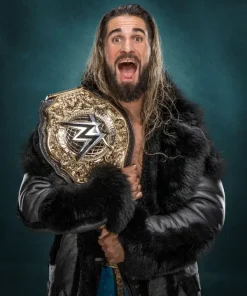 Seth rollins fur leather jacket black