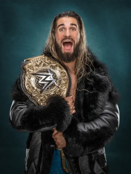 Seth rollins fur leather jacket black